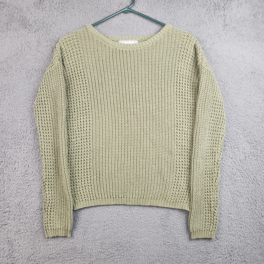 Marled Reunited Clothing Sweater Womens XS‎ Green Waffle Knit Cotton Blend Boho